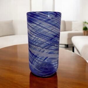 Cool Cobalt Blue White & Clear Art Studio Drinking Glass Tumbler Collectible